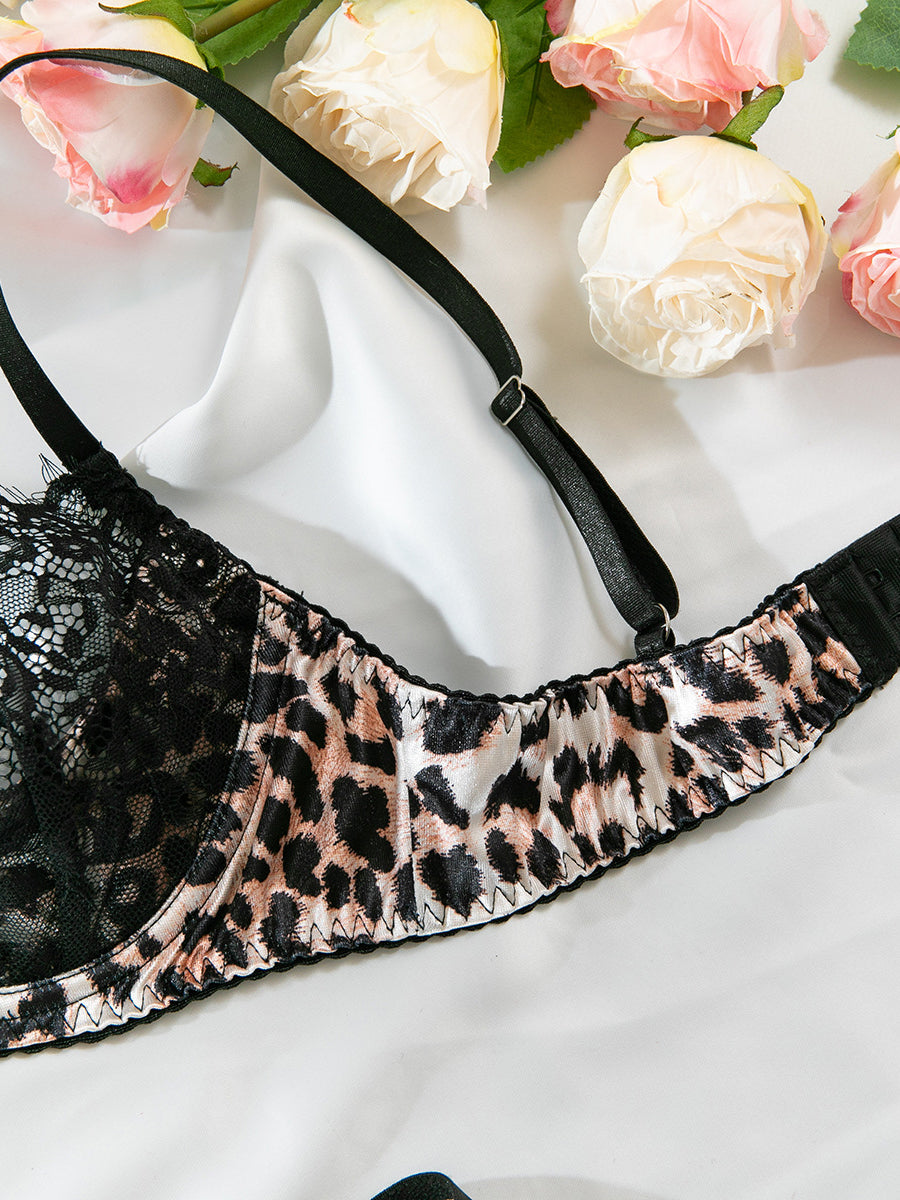 Leopard Lace Bow Sexy Lingerie 2-Piece Set