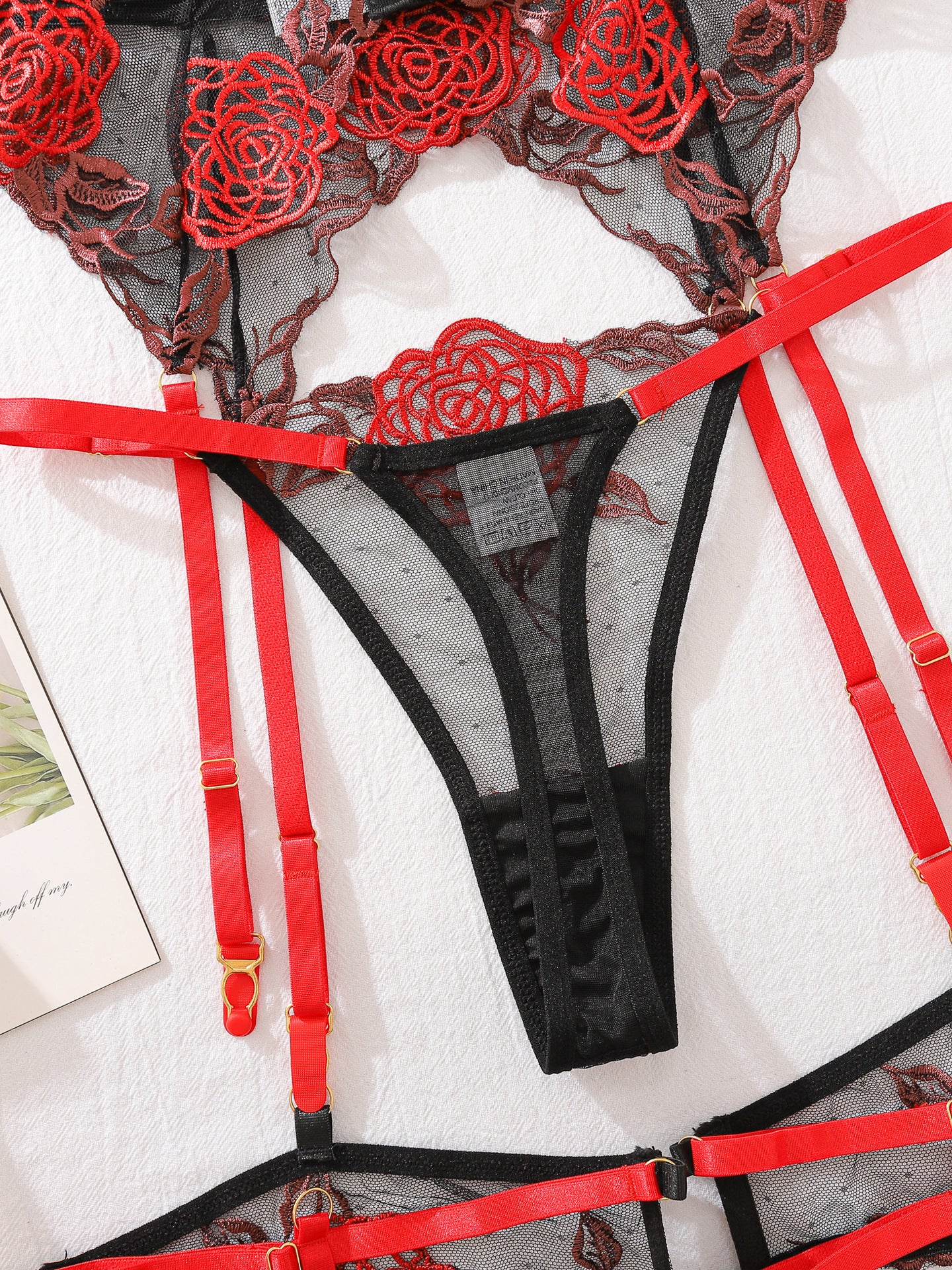 New hot selling sexy rose embroidered underwear five-piece set