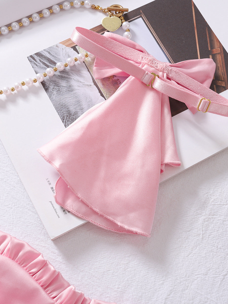 Sexy pink halter neck sexy underwear four piece set
