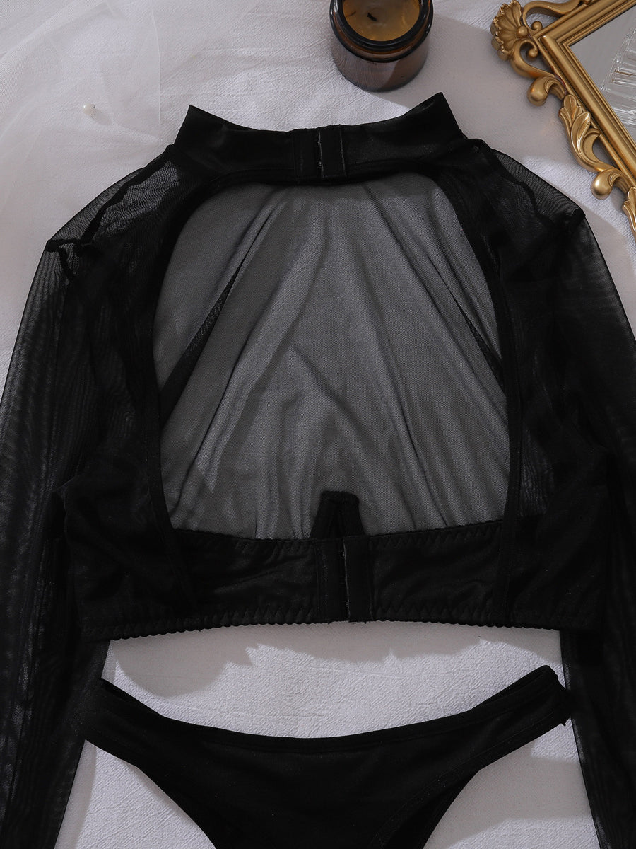 Sexy See-Through Long Sleeve Tulle Shaping Sexy Lingerie Set with Stockings