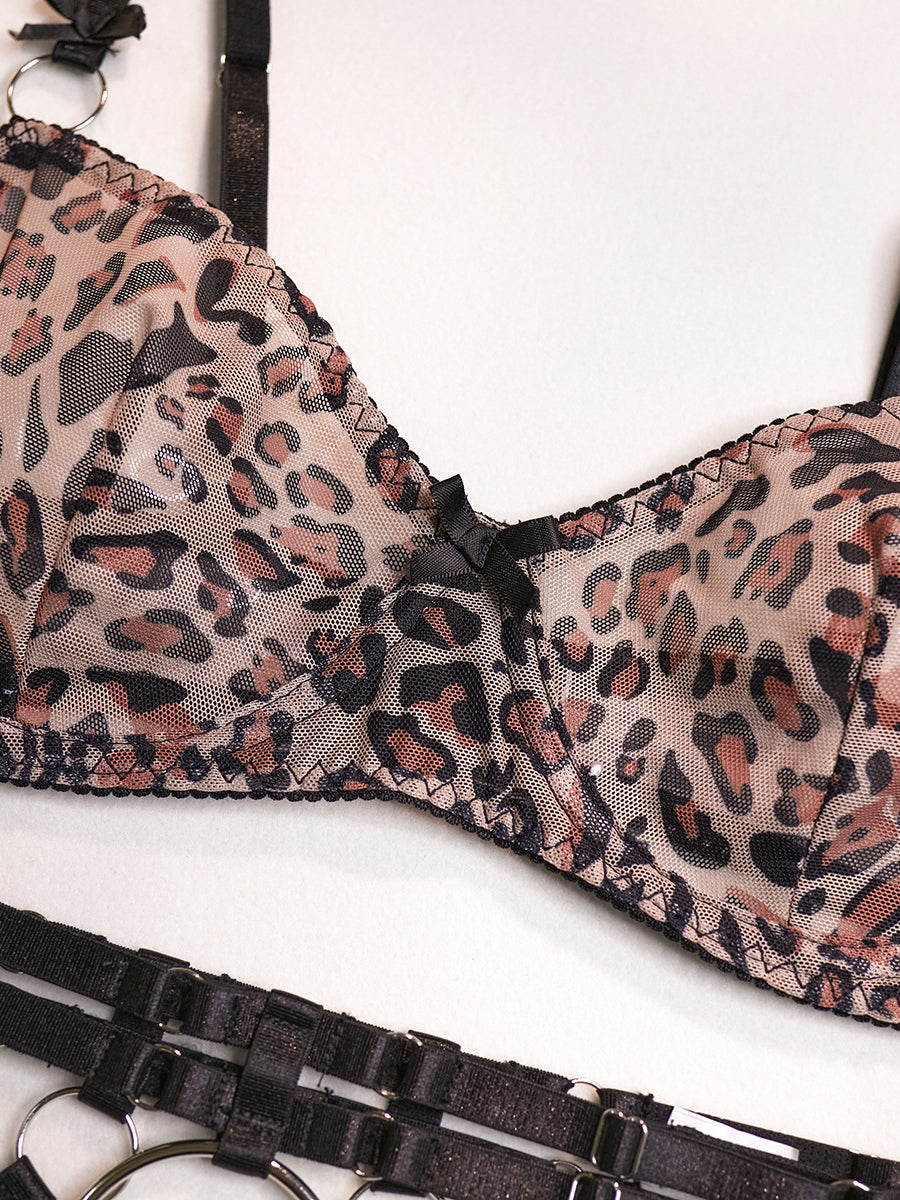 Hot Leopard Print Sexy Bowknot Lingerie Set