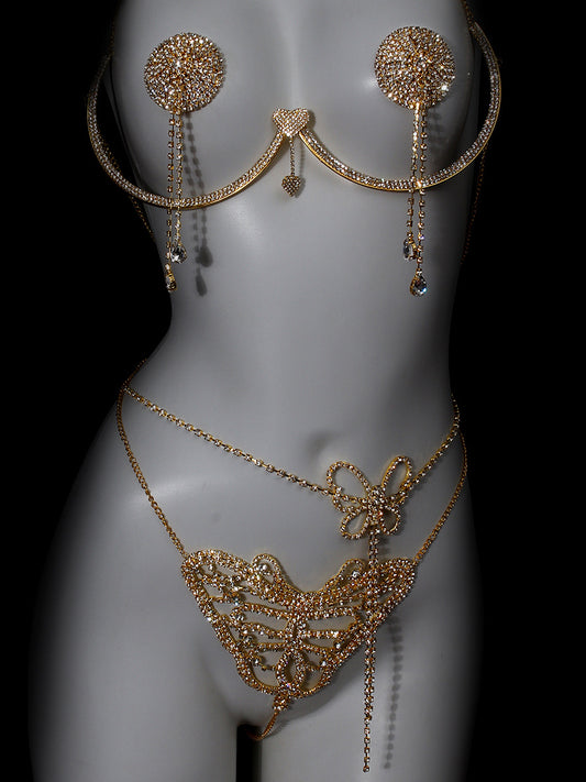 Sexy rhinestone underwear set