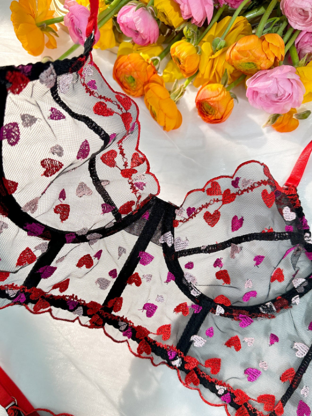 Women's Sexy Lace Heart Embroidery Lingerie Set