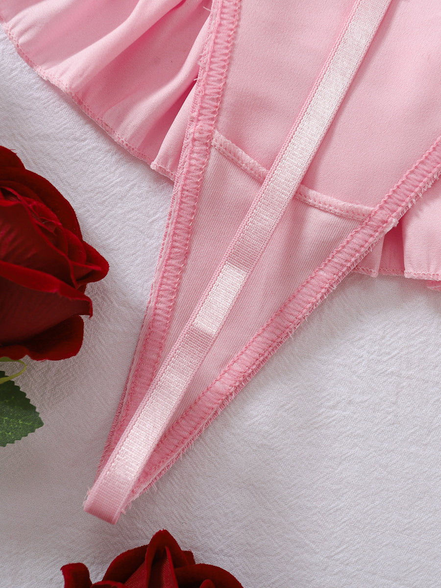Sexy pink halter neck sexy underwear four piece set