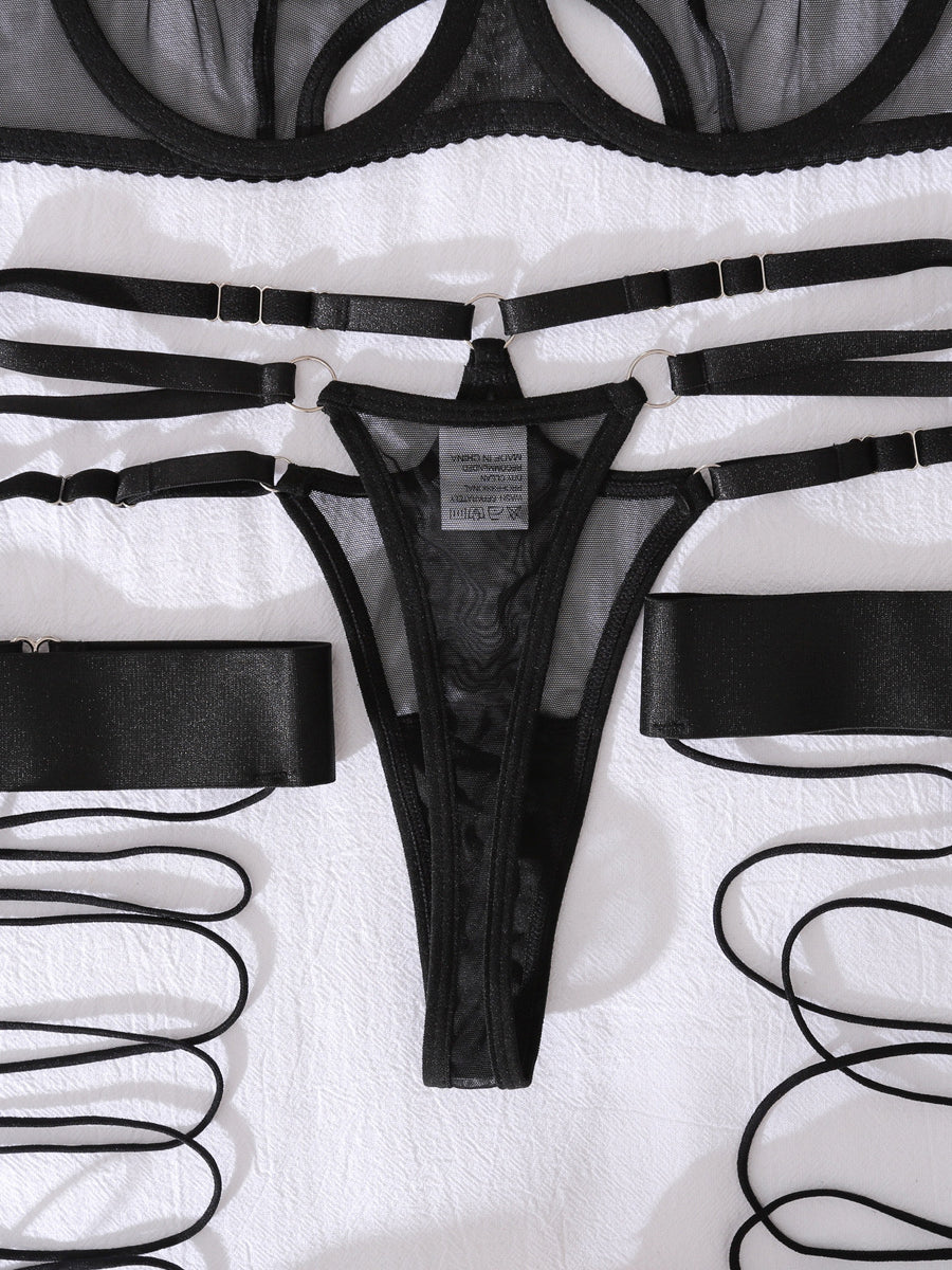 Sexy lingerie gloves stockings set