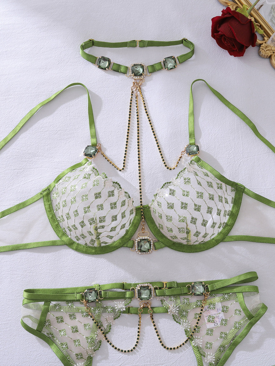 Best-Selling Gemstone & Chain-Embroidered Sexy Lingerie Set