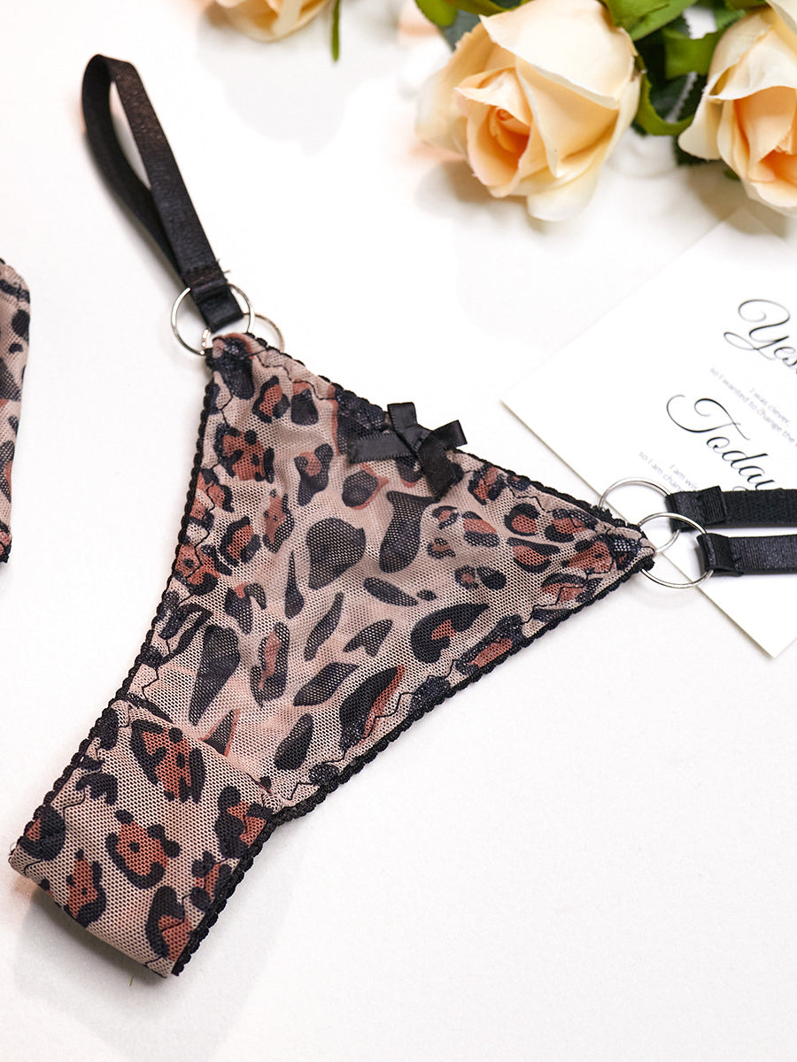 Hot Leopard Print Sexy Bowknot Lingerie Set