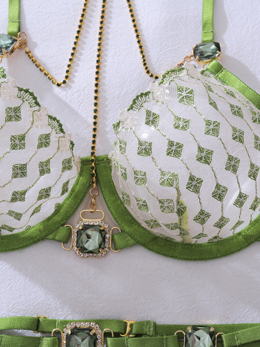 Best-Selling Gemstone & Chain-Embroidered Sexy Lingerie Set