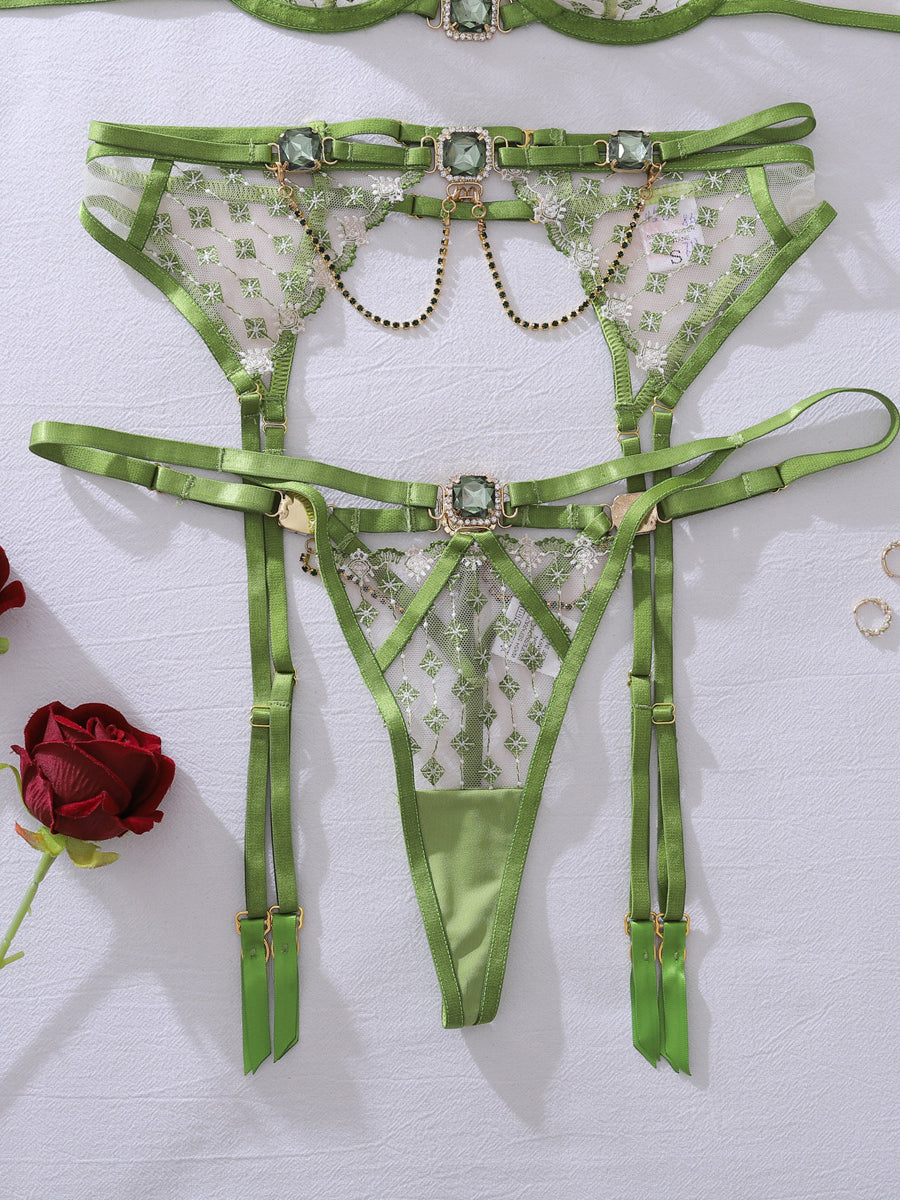 Best-Selling Gemstone & Chain-Embroidered Sexy Lingerie Set