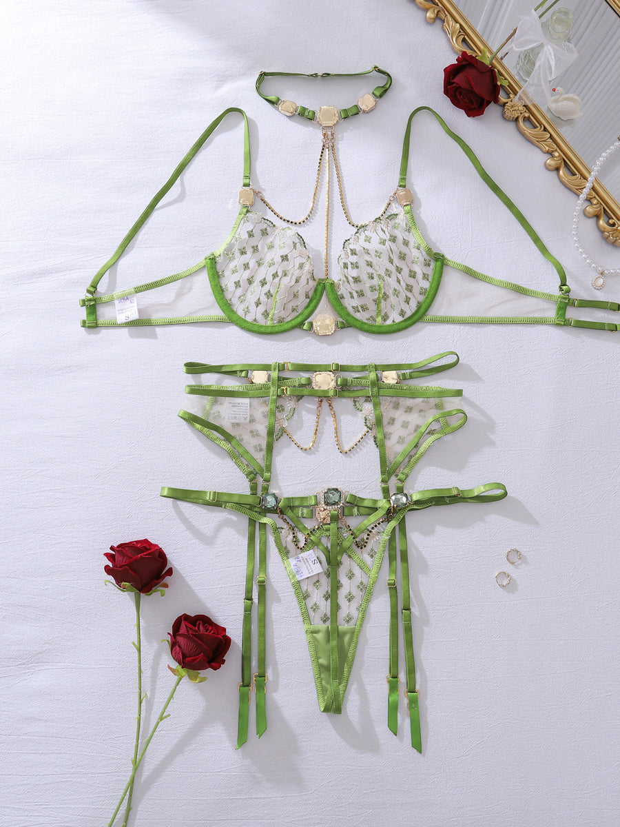 Best-Selling Gemstone & Chain-Embroidered Sexy Lingerie Set