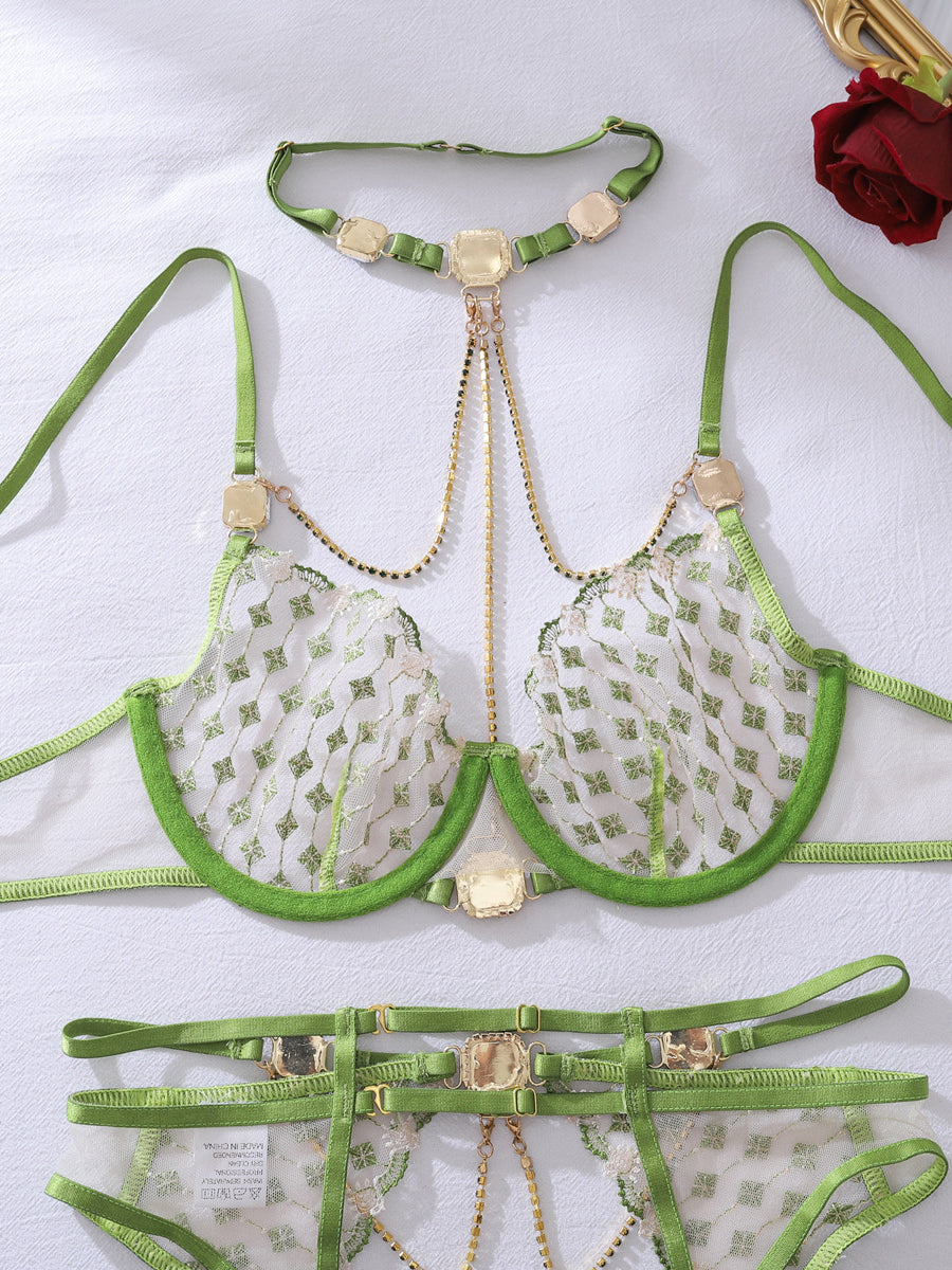 Best-Selling Gemstone & Chain-Embroidered Sexy Lingerie Set