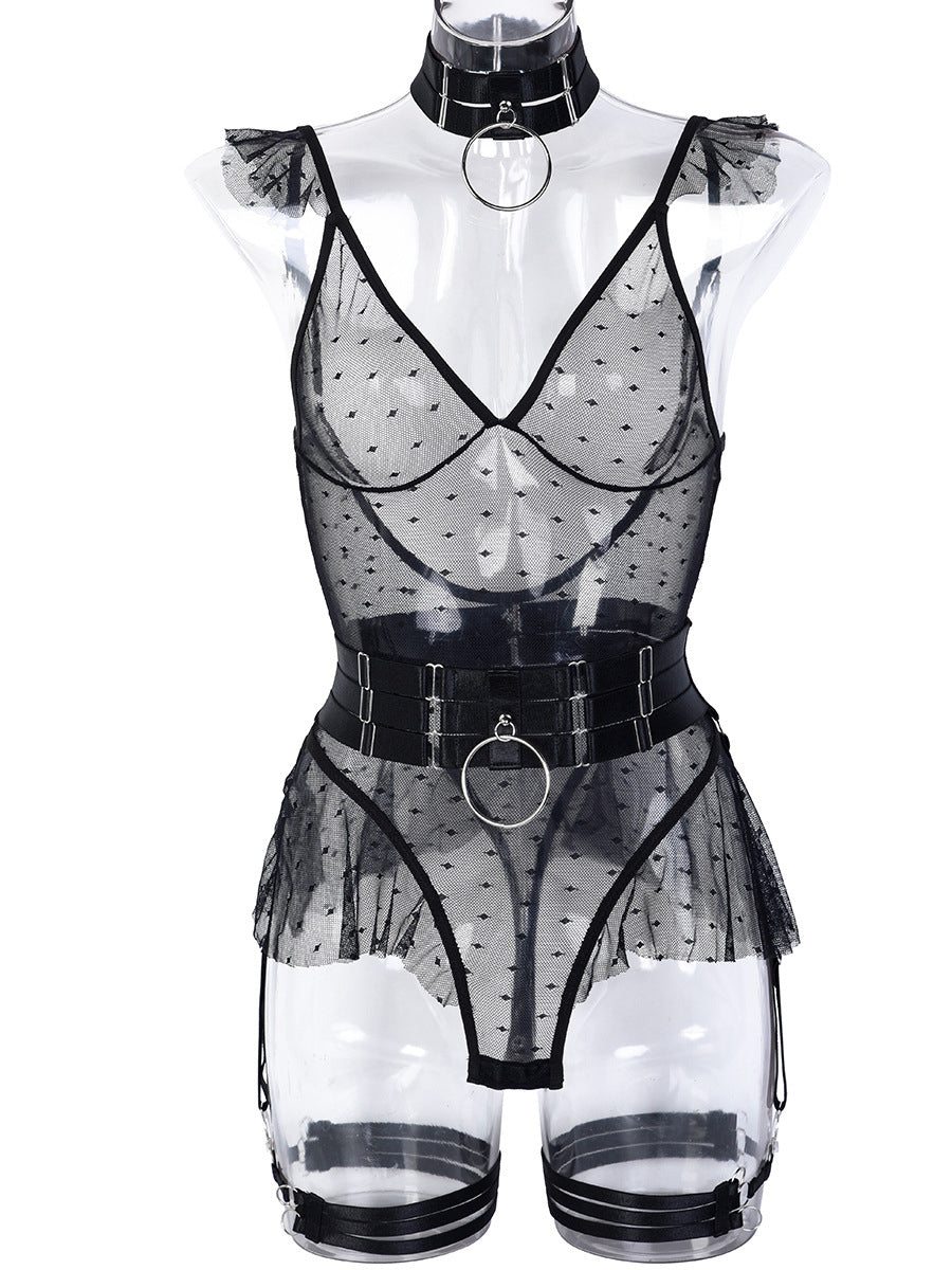 Hot sale sexy lace erotic lingerie 5 piece bodysuit