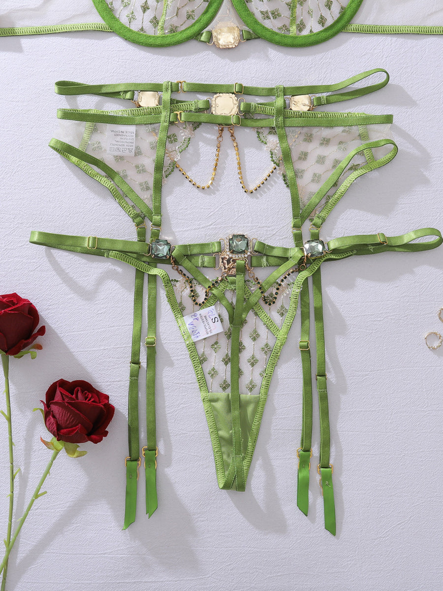 Best-Selling Gemstone & Chain-Embroidered Sexy Lingerie Set