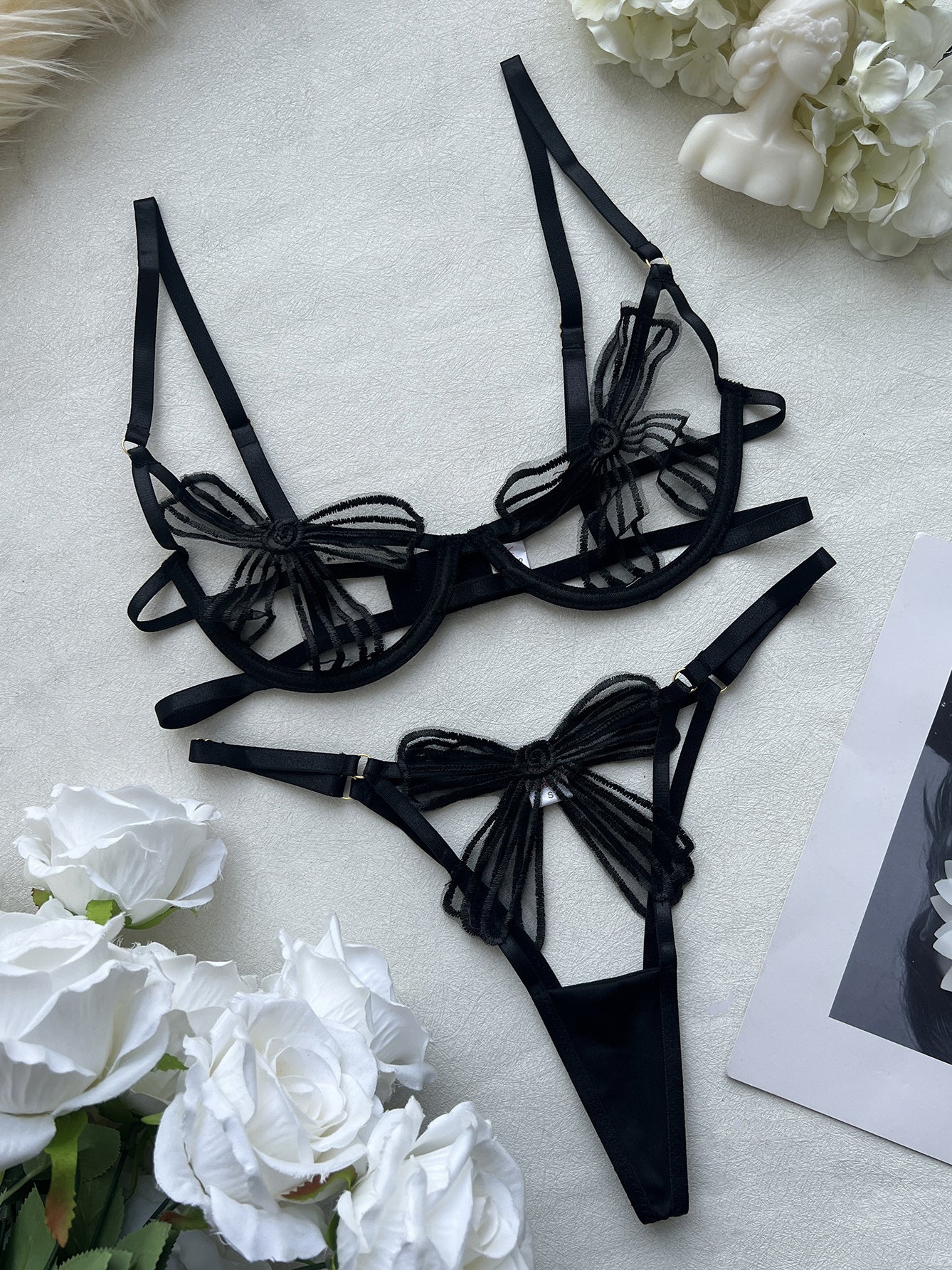 Sexy 3D Bow Lingerie & Thong Two-Piece Set