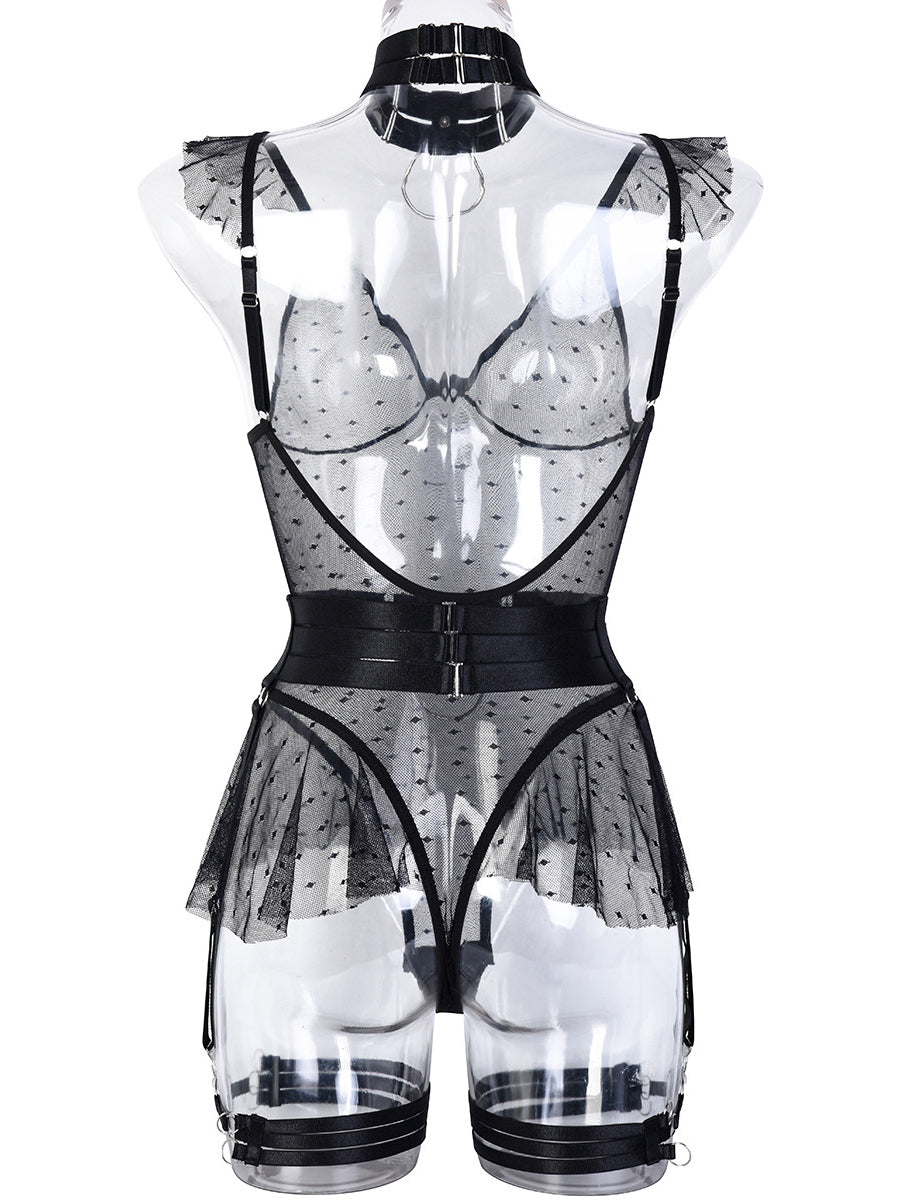 Hot sale sexy lace erotic lingerie 5 piece bodysuit