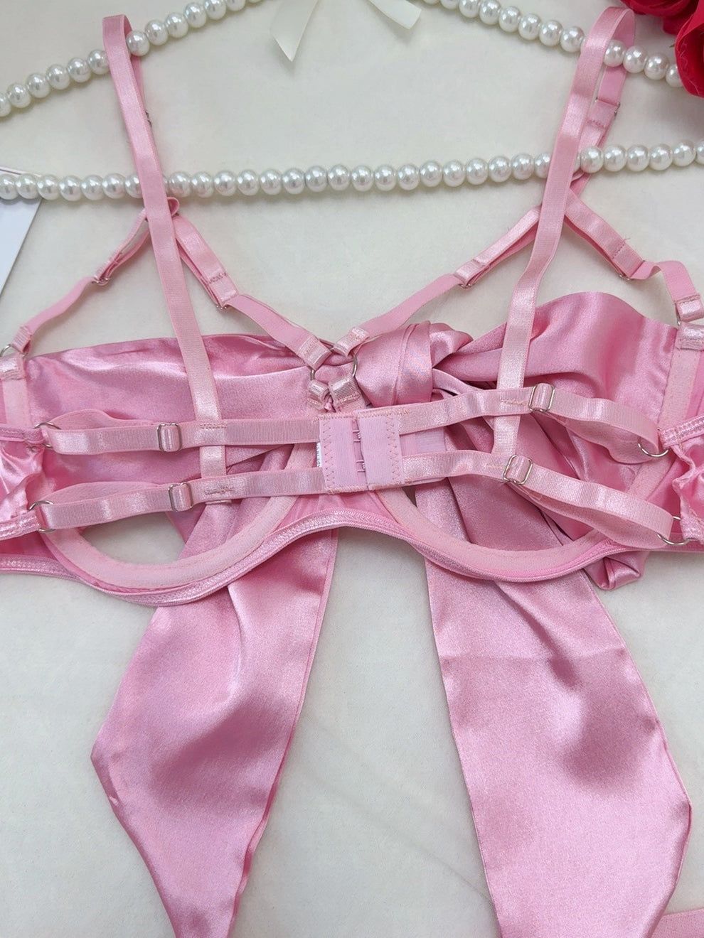 Erotic Satin Cut Out Bow Sexy Ladies Lingerie Set