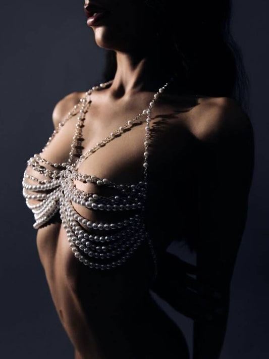 Elegant Pearl Beaded Halter Top