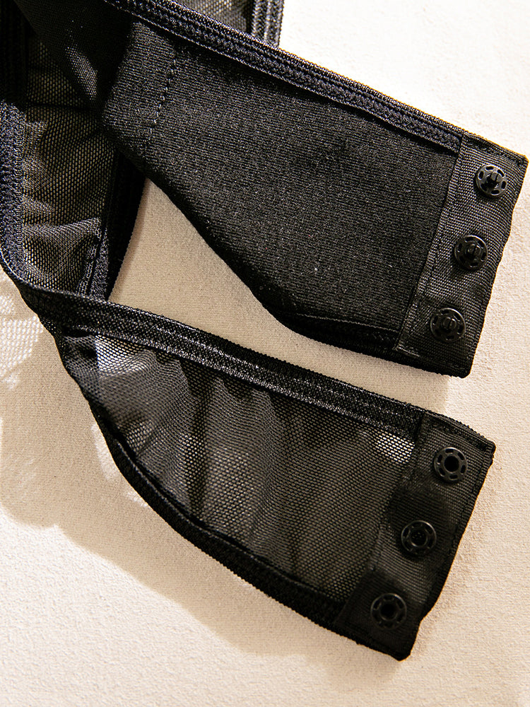 Sexy mesh PU leather heart bodysuit