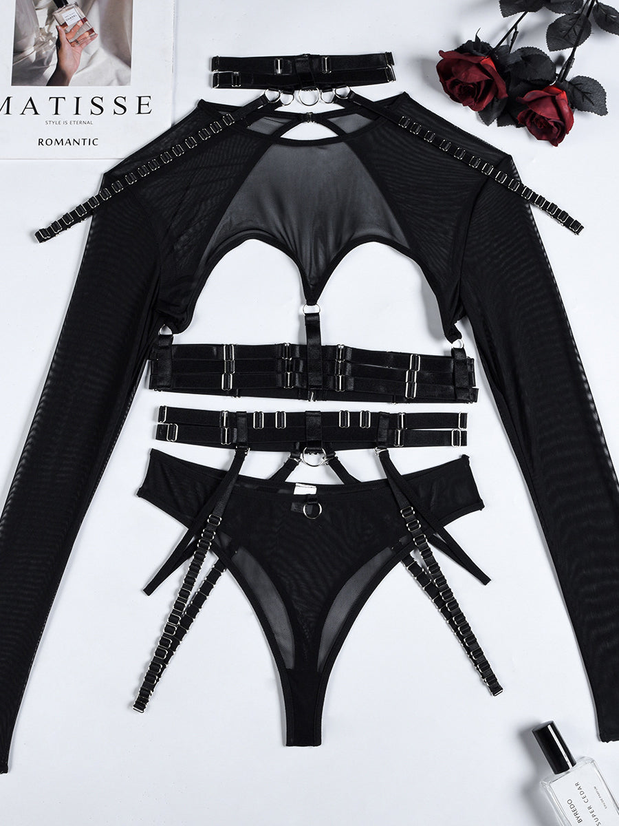 Hot sale sexy lingerie splicing hollow sexy lingerie 5 piece set