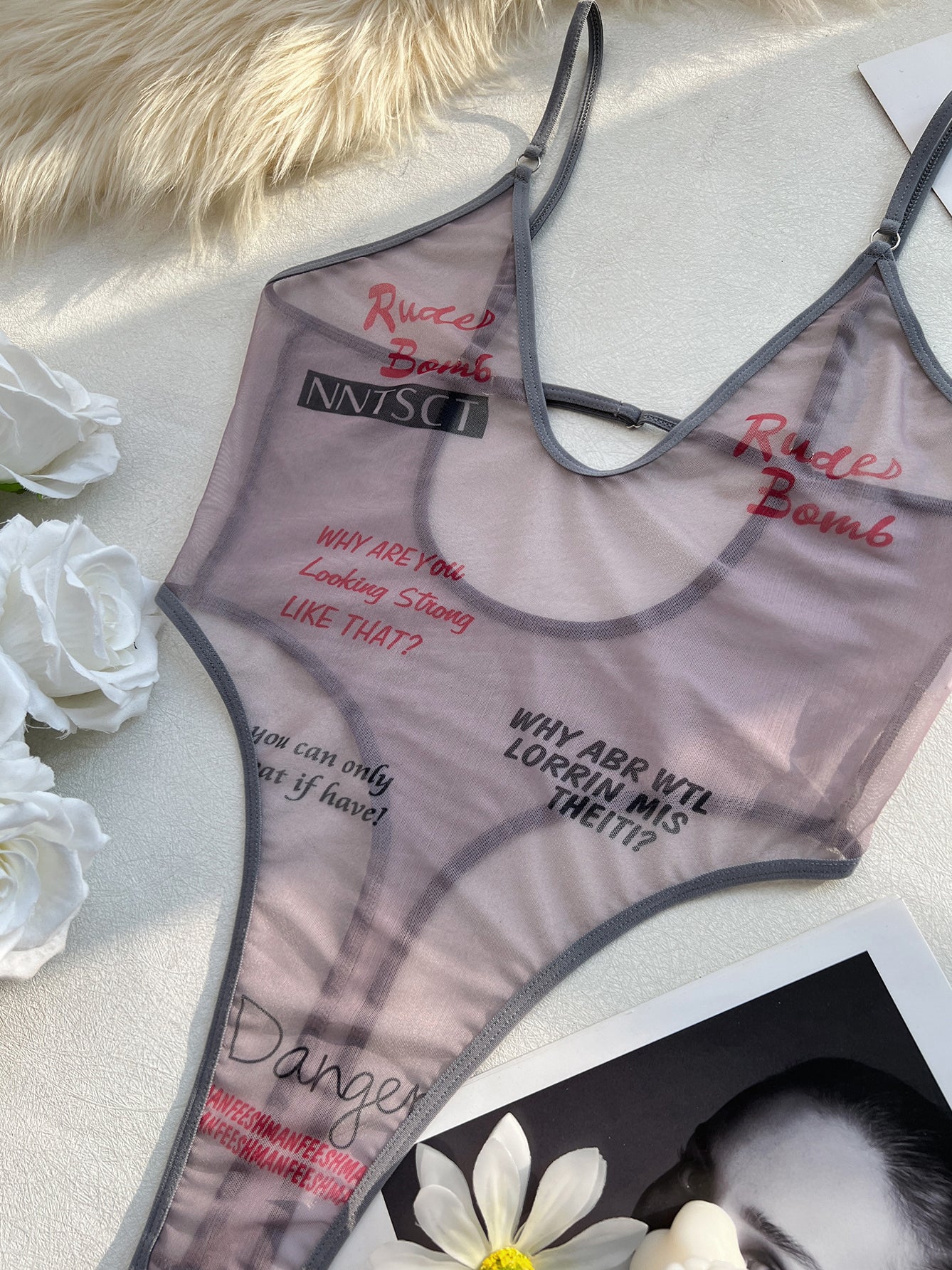 Sexy Letter-Print Erotic Bodysuit