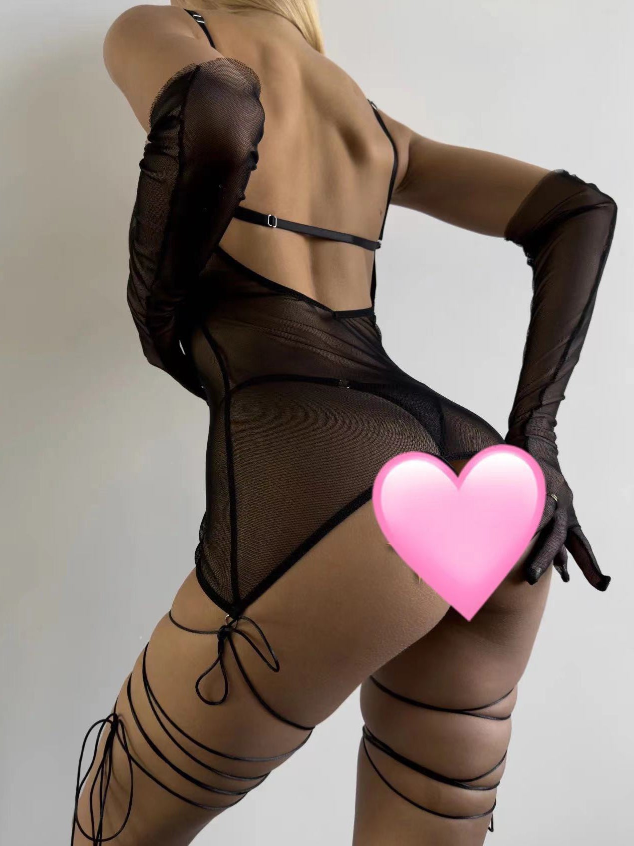 Women's Sexy Underwear 3 Piece Set Mesh Backless Tie Lingerie Sheer Hollow Bodysuit