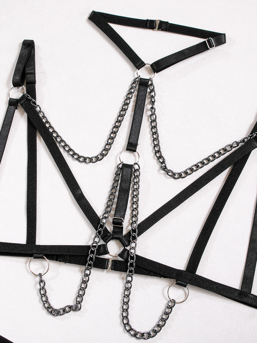 Sexy Strappy Lingerie Set with Metal Chains