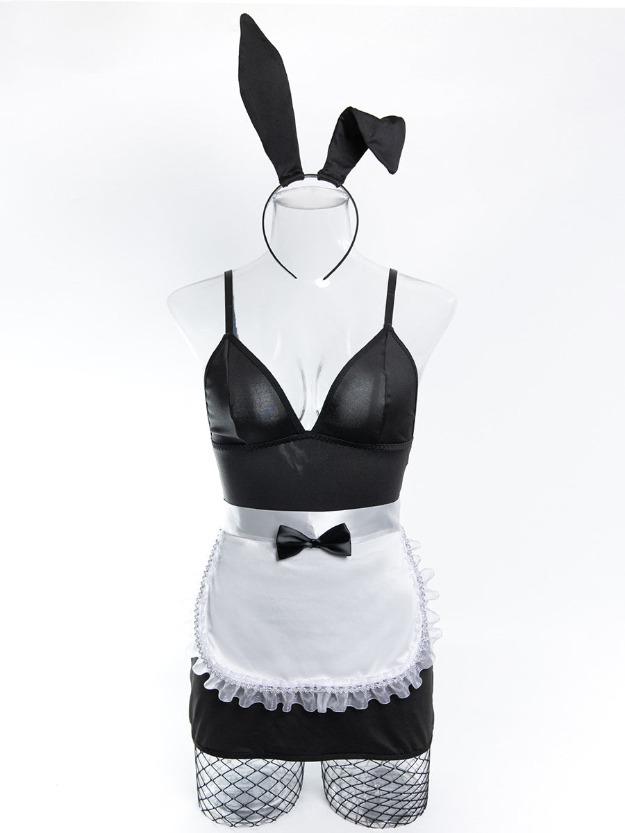 4-Piece Sexy Maid Outfit Set with Fishnet Stockings