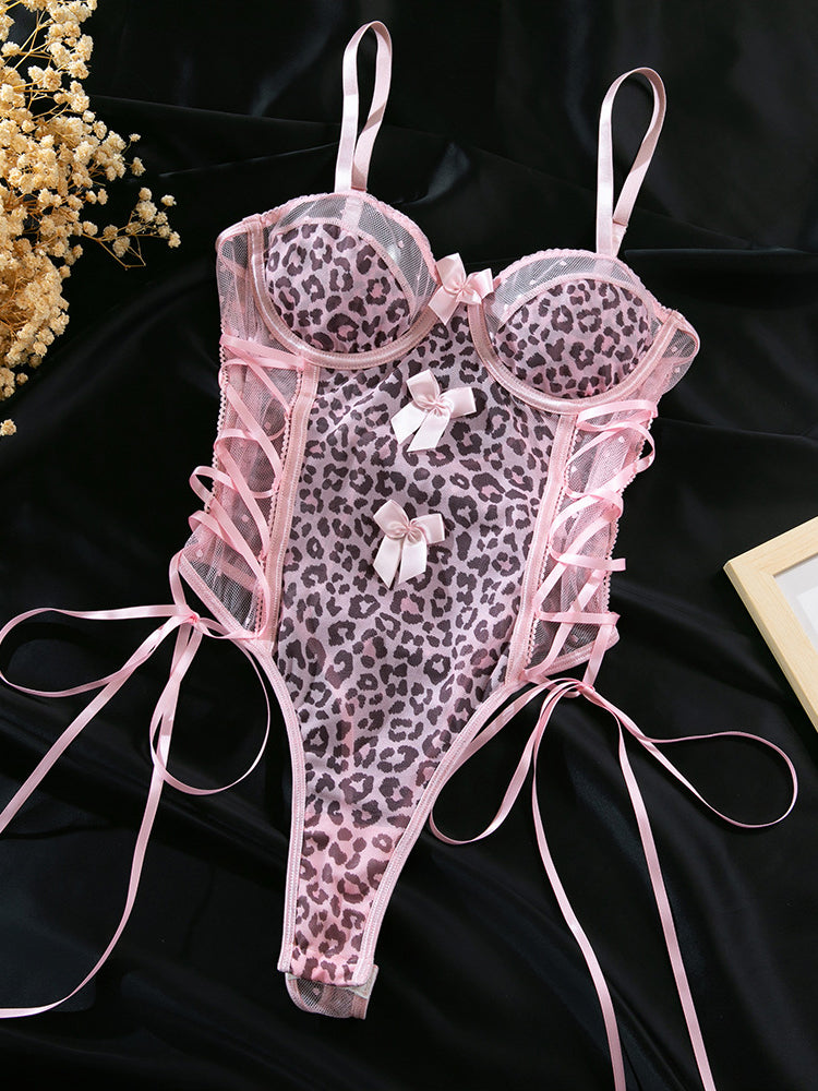 New Leopard Polka Dot Bow Bodysuit