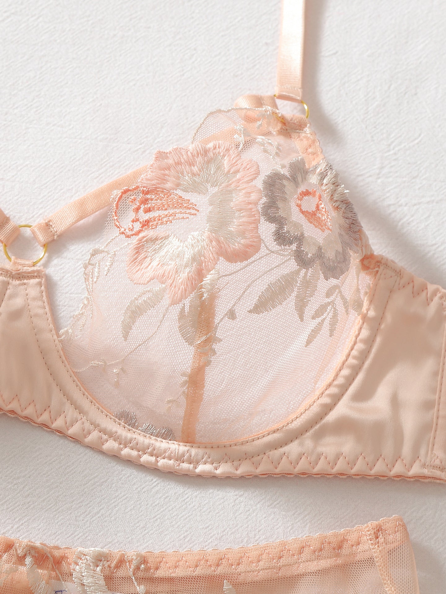 Sexy lace floral embroidery lingerie set with thigh-highs