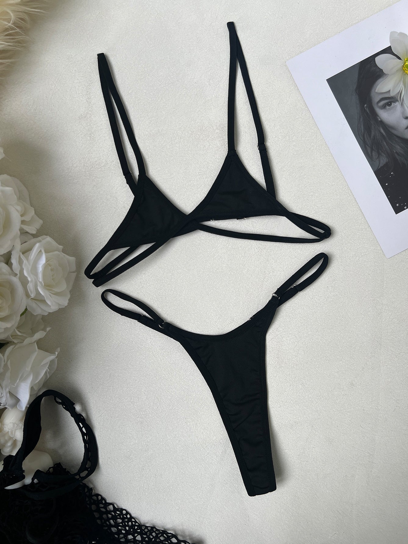 Sexy fishnet lingerie set (bodysuit, bra, and panties)