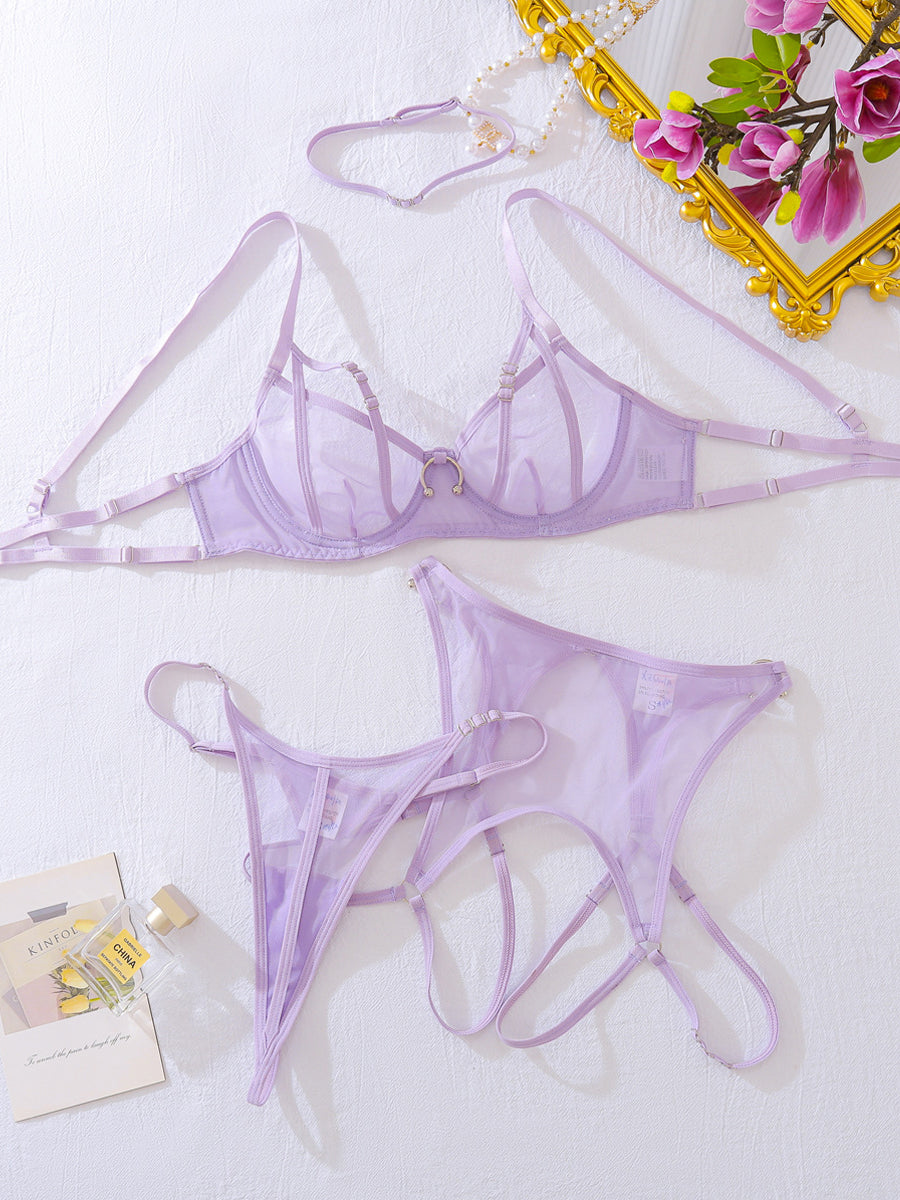 New sexy purple erotic lingerie panties four piece set