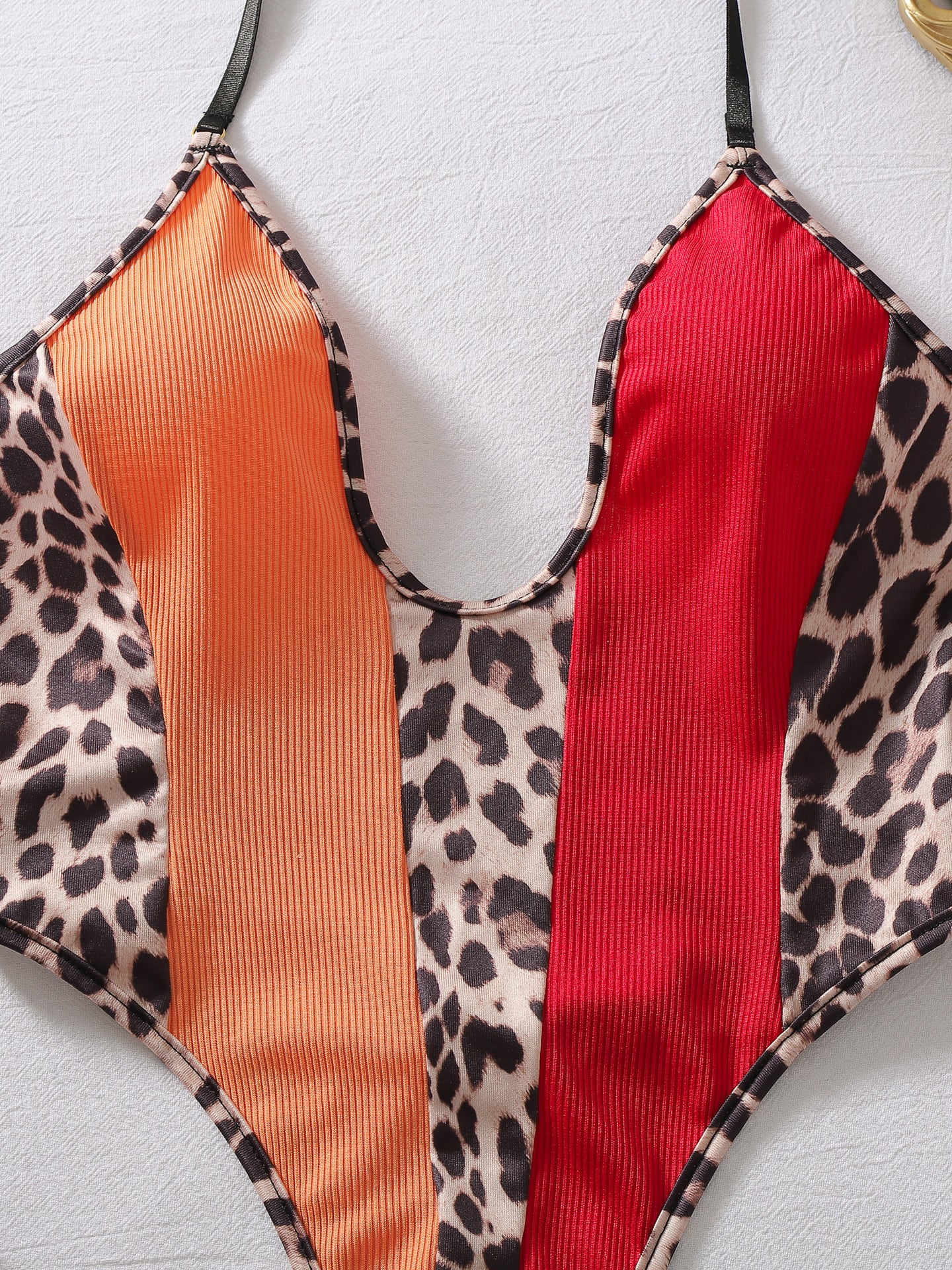New Sexy Open-Crotch Bodysuit with Colorful Leopard Print