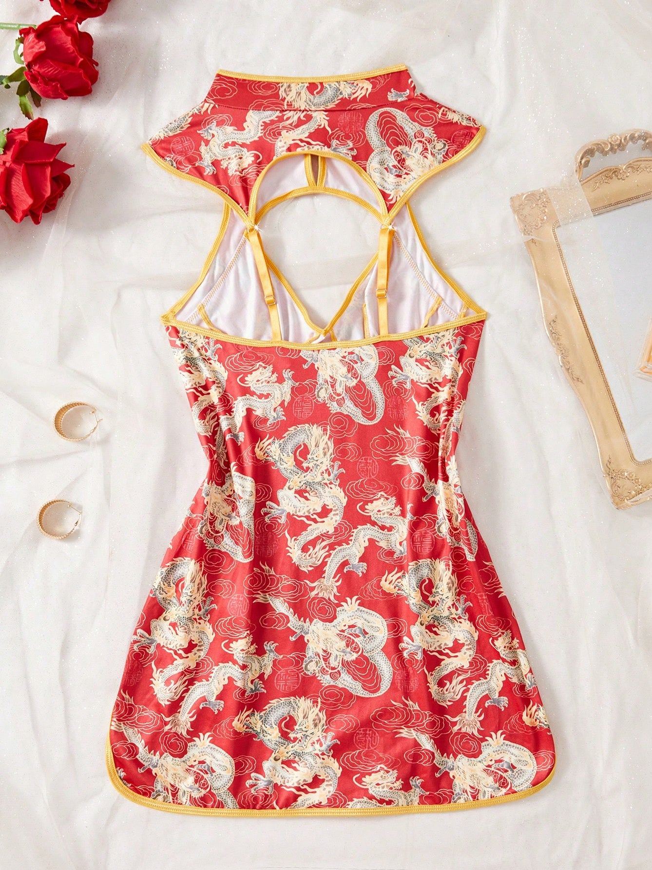 Sexy qipao-style lingerie dress with dragon print