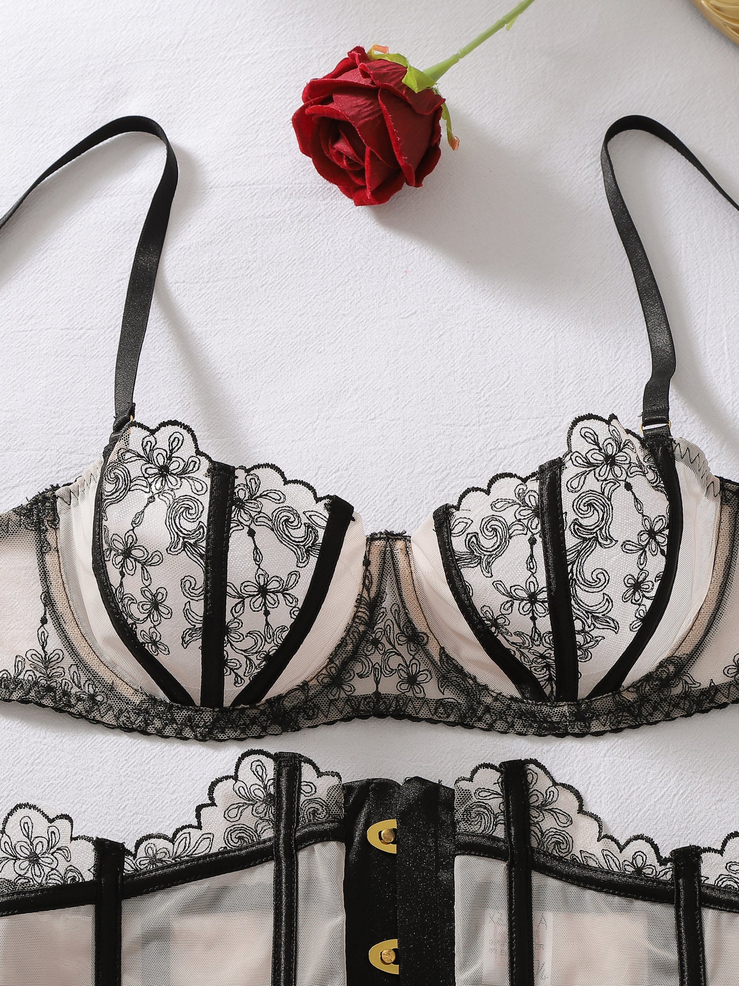Sexy Floral Embroidered Shaping Lingerie Set