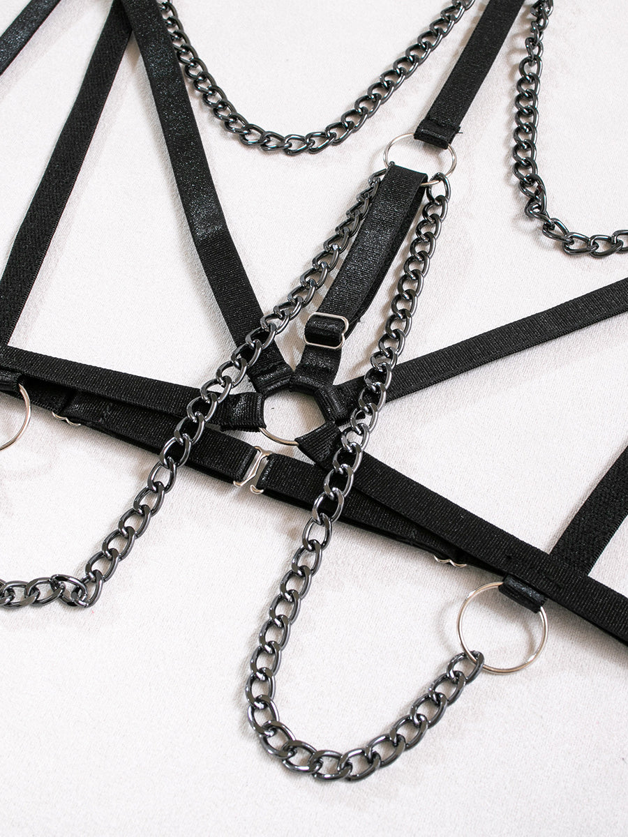Sexy Strappy Lingerie Set with Metal Chains