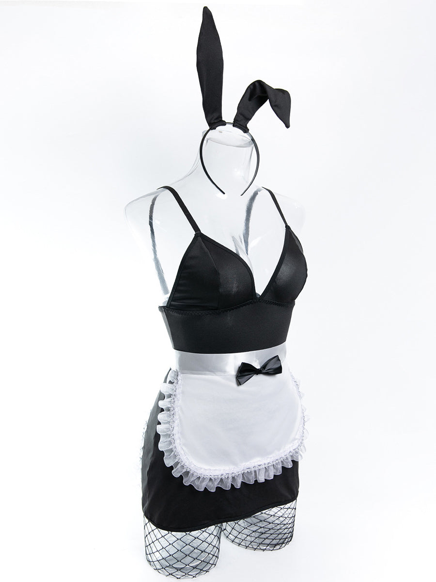4-Piece Sexy Maid Outfit Set with Fishnet Stockings